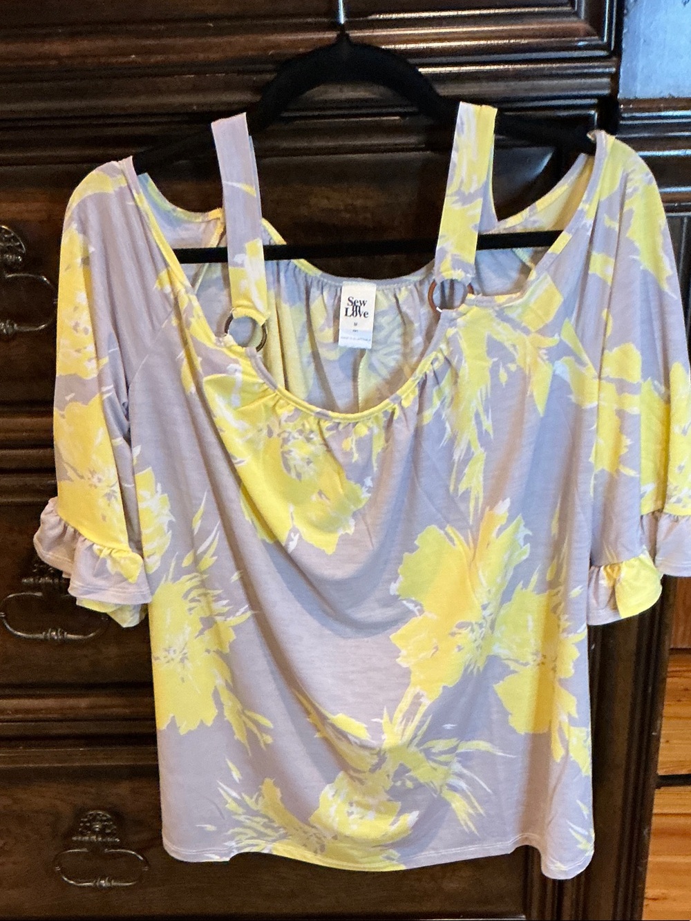 Sew In Love Yellow Floral Cold-Shoulder Blouse on Lavender